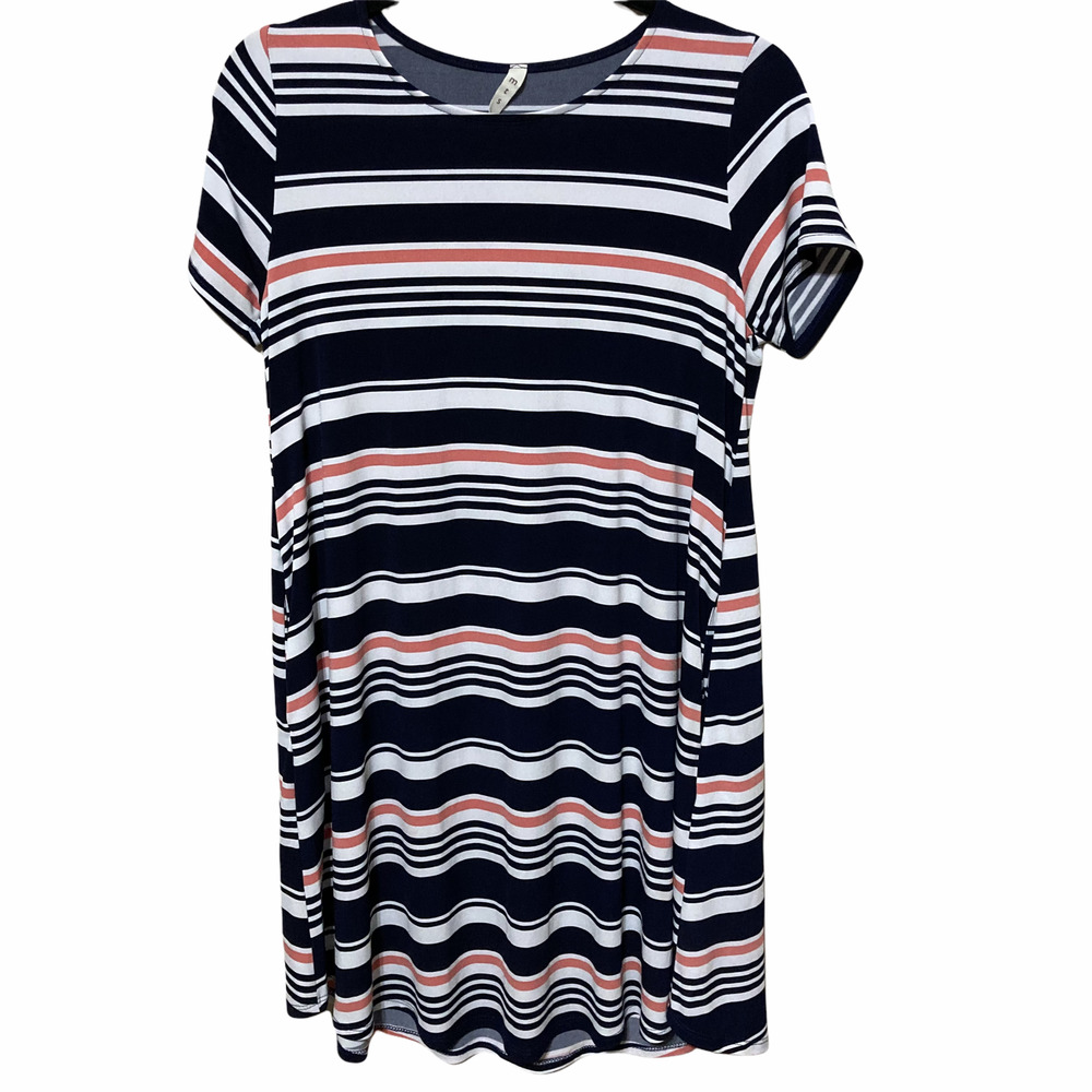 mts Womens Striped Short Sleeve T-Shirt Dress Size Small Blue White Pockets
